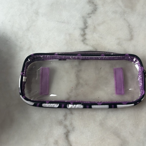 Sonia Kashuk travel bag double zippers train case top handle purple geometric - Picture 13 of 15